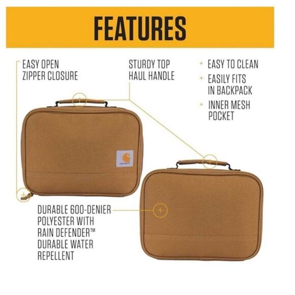 NWT Carhartt CI0286 Unisex Brown Insulated Lunch Cooler Water Resistant Bag - Picture 2 of 8